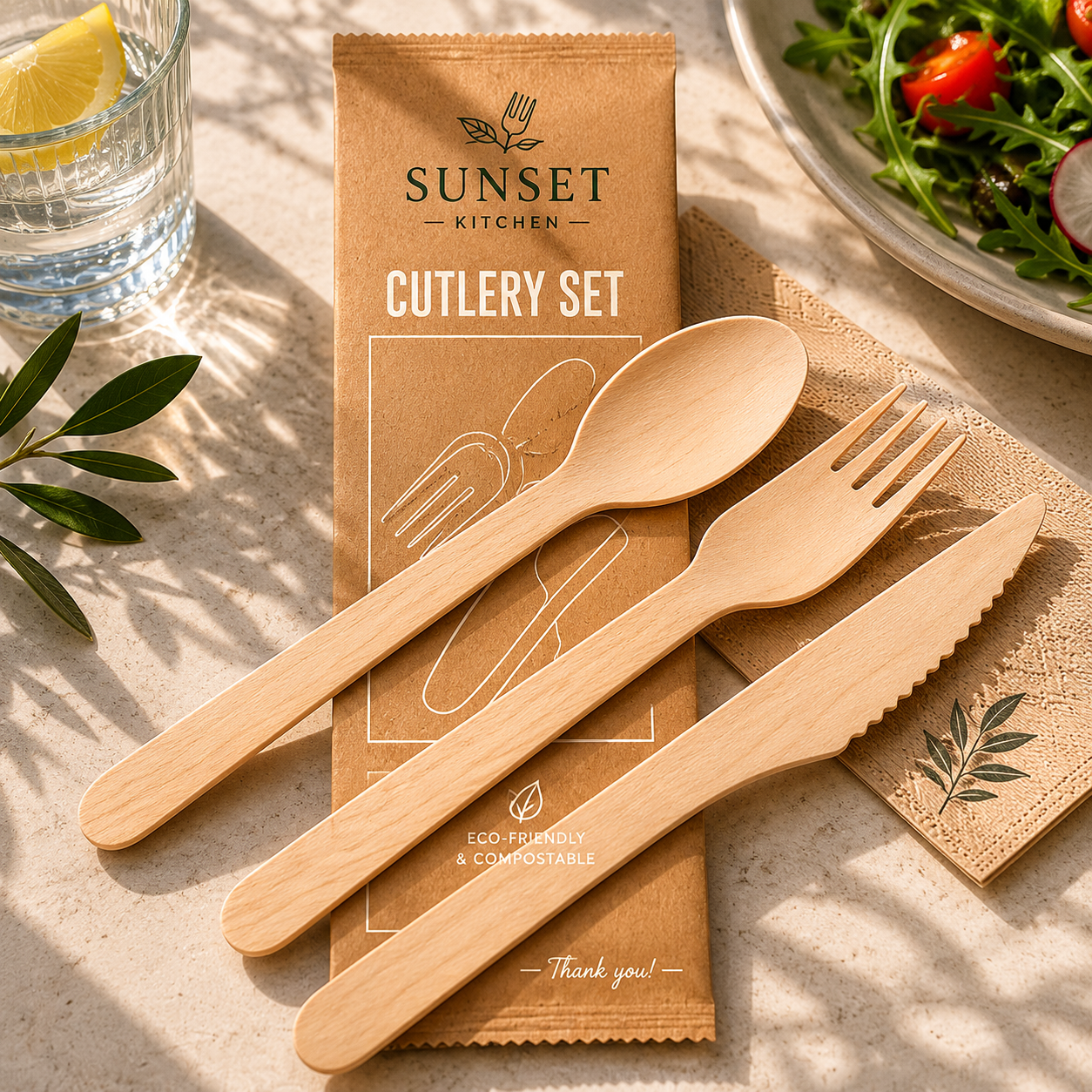 Set Couverts Bois 4 Pièces Personnalisable