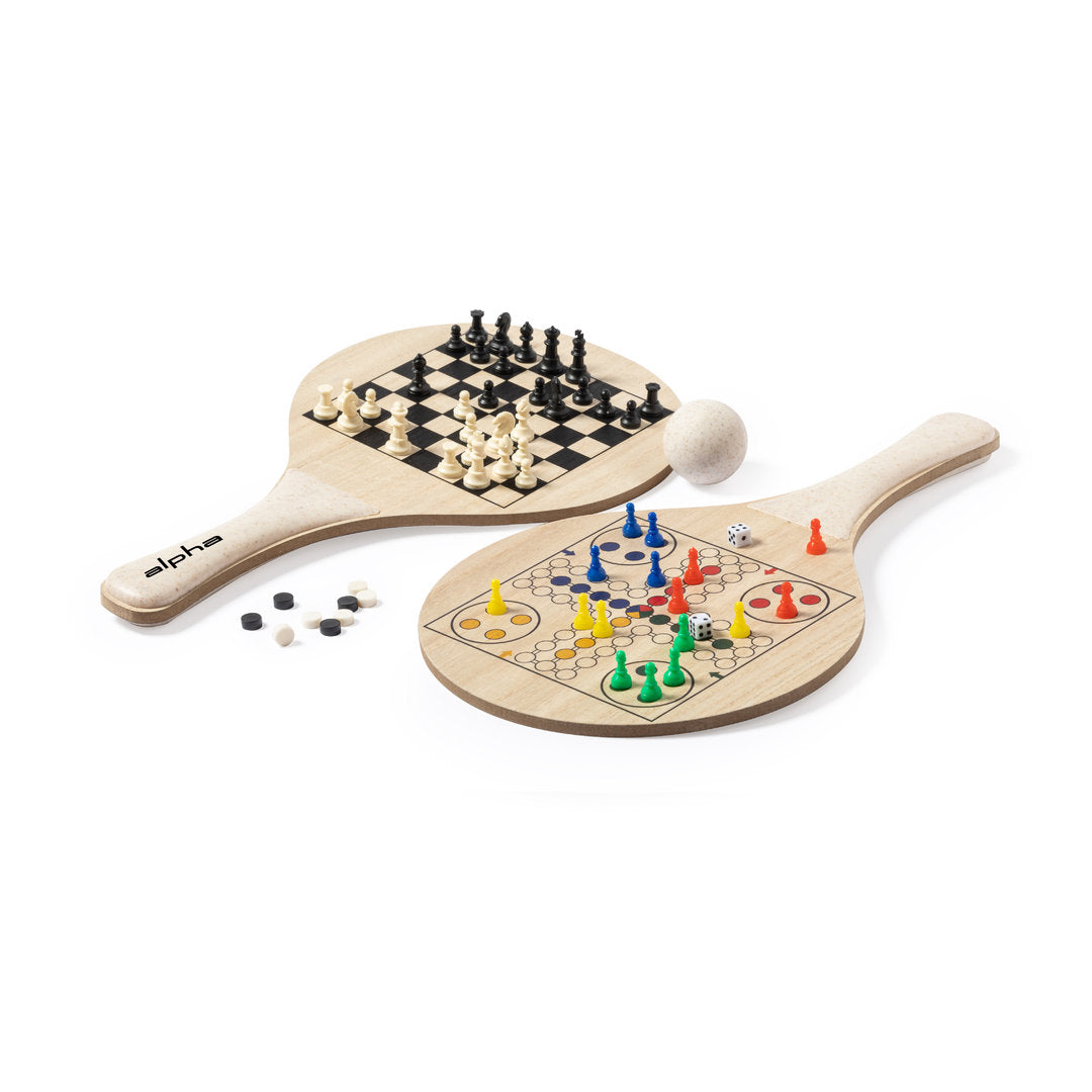Raquette de Plage Bois 3 Jeux Paille de Blé Personnalisable