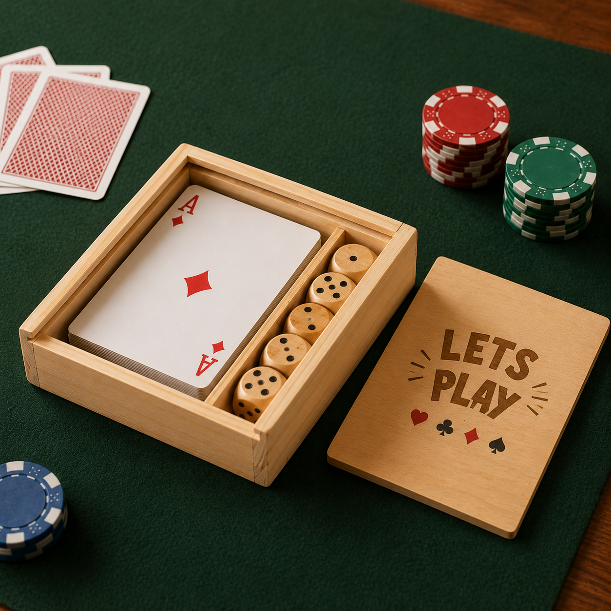 Coffret Cartes et Dés Bois Personnalisable